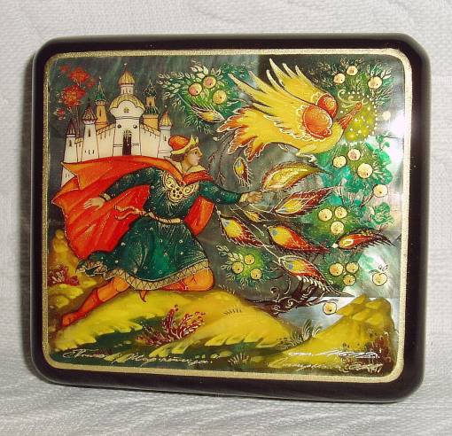 Palekh Style Lacquer Trinket box with Russian Troika in Winter Print 11x16 cm